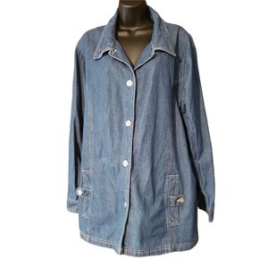PLUS SIZE TUDOR COURT BLUE DENIM BUTTON UP COAT JACKET Size XX